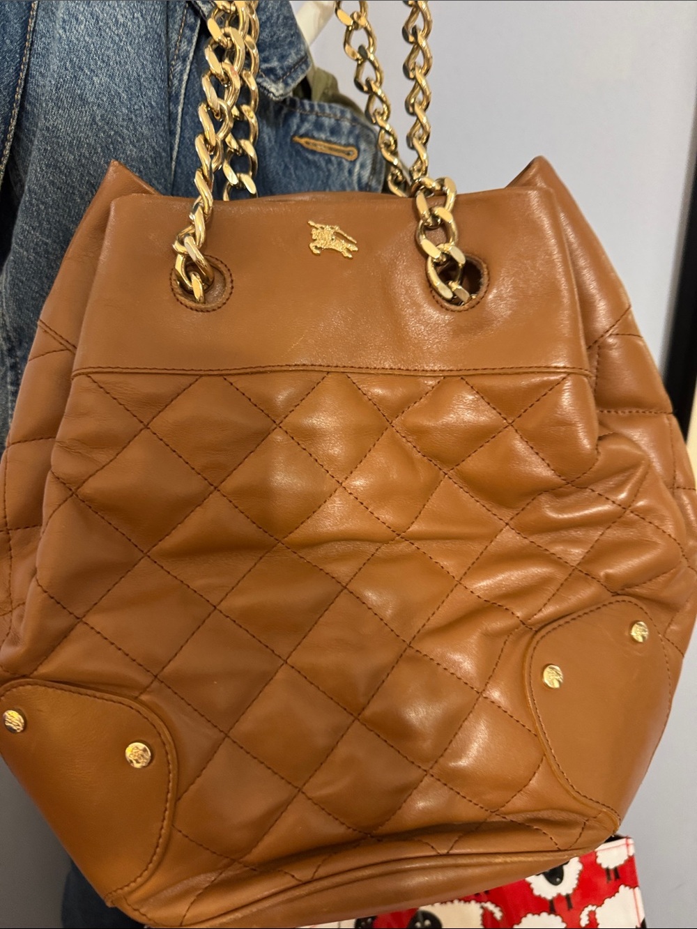 BURBERRY Quilted Brown Leather Chain-Handle Tote Bag
